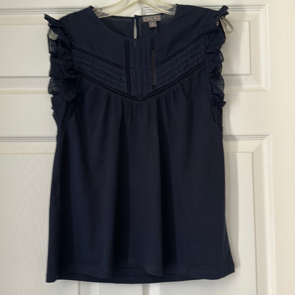 Point Sur at J Crew navy ruffle sleeve top. Super cute brand new with tags